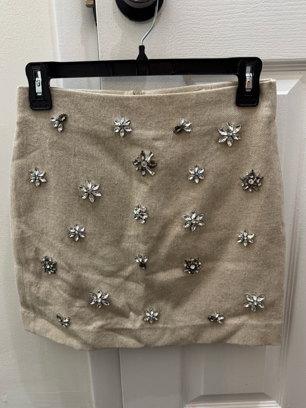 Zara Embellished Beige Mini Skirt with Crystal Accents